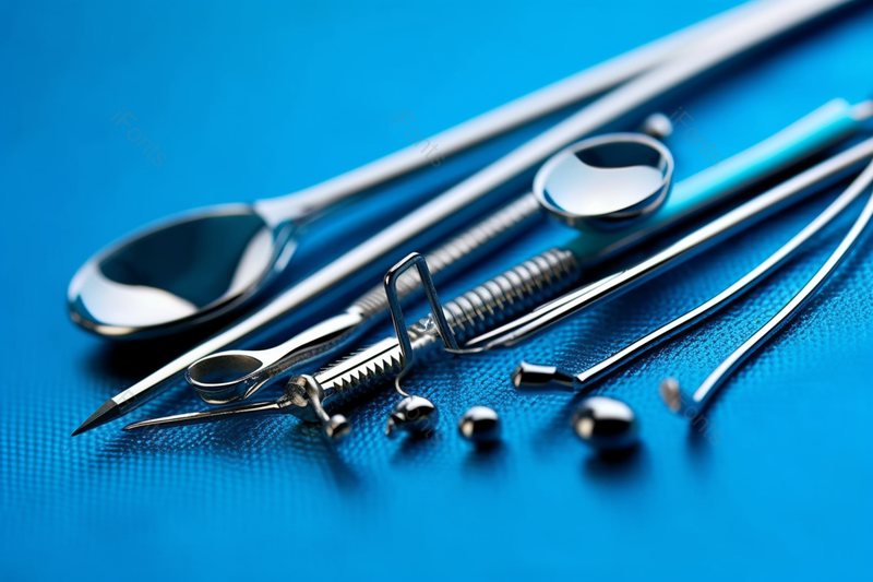 蓝色背景不锈钢医疗设备牙科工具摄影图,高清,摄影图,摄影图片,图片大全,摄影图免费下载